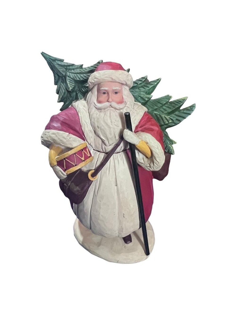 Vintage Santa Figurine With Tree & Drum Resin Christmas Decor 5.5 In
